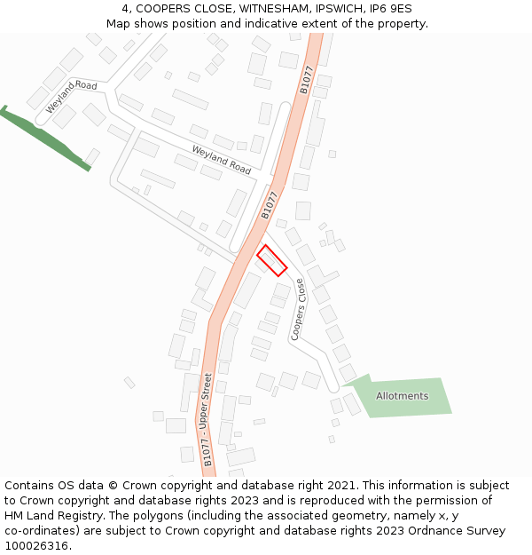 4, COOPERS CLOSE, WITNESHAM, IPSWICH, IP6 9ES: Location map and indicative extent of plot