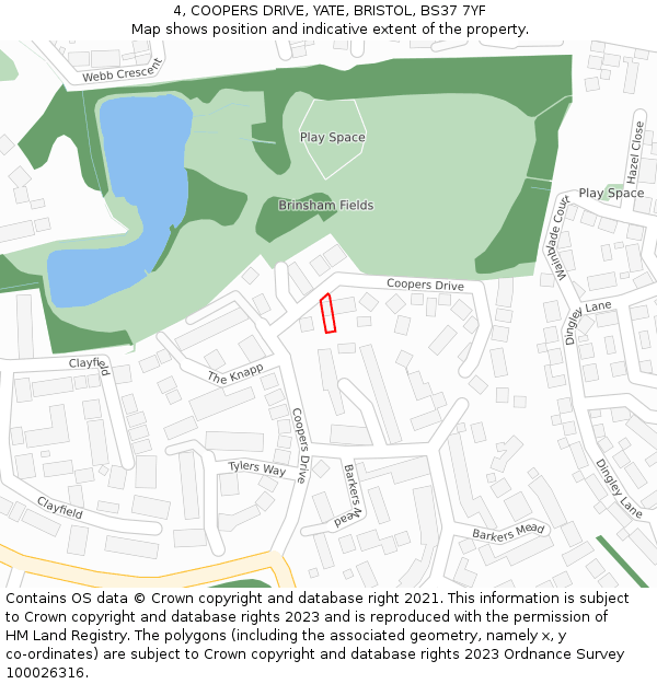 4, COOPERS DRIVE, YATE, BRISTOL, BS37 7YF: Location map and indicative extent of plot