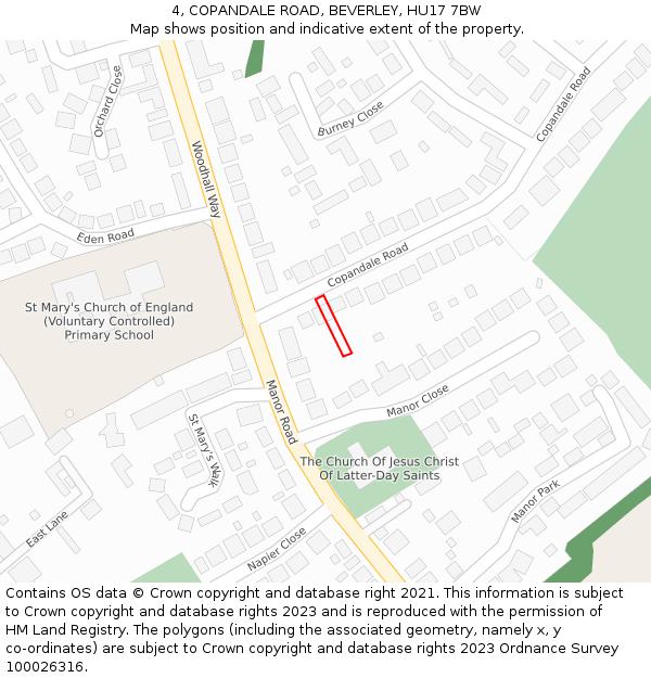 4, COPANDALE ROAD, BEVERLEY, HU17 7BW: Location map and indicative extent of plot