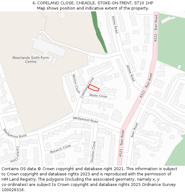 4, COPELAND CLOSE, CHEADLE, STOKE-ON-TRENT, ST10 1HP: Location map and indicative extent of plot