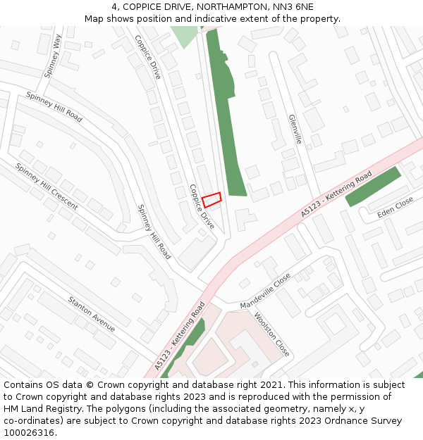 4, COPPICE DRIVE, NORTHAMPTON, NN3 6NE: Location map and indicative extent of plot