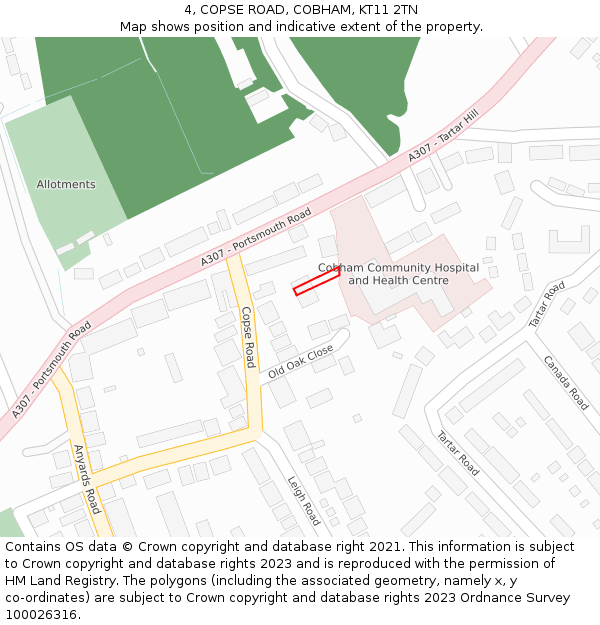 4, COPSE ROAD, COBHAM, KT11 2TN: Location map and indicative extent of plot