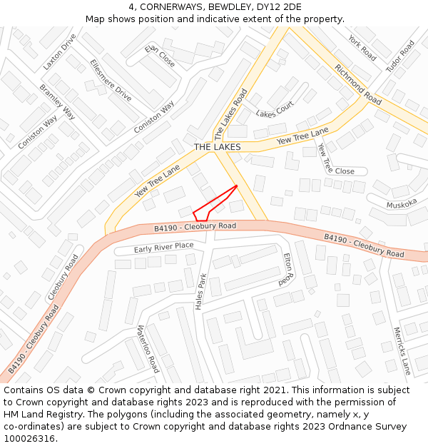 4, CORNERWAYS, BEWDLEY, DY12 2DE: Location map and indicative extent of plot