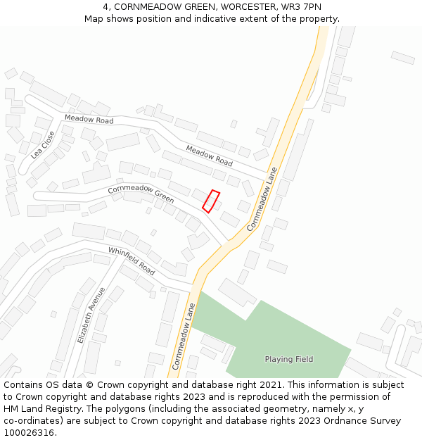 4, CORNMEADOW GREEN, WORCESTER, WR3 7PN: Location map and indicative extent of plot