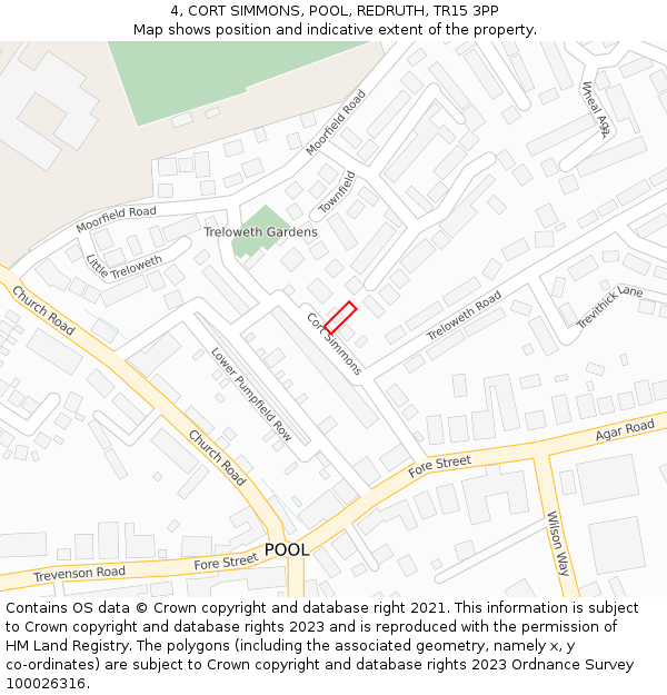 4, CORT SIMMONS, POOL, REDRUTH, TR15 3PP: Location map and indicative extent of plot