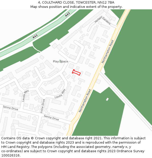 4, COULTHARD CLOSE, TOWCESTER, NN12 7BA: Location map and indicative extent of plot