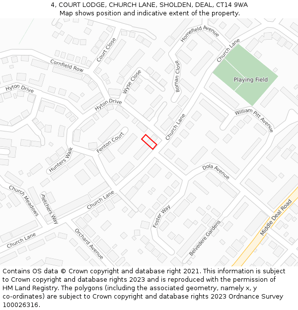 4, COURT LODGE, CHURCH LANE, SHOLDEN, DEAL, CT14 9WA: Location map and indicative extent of plot