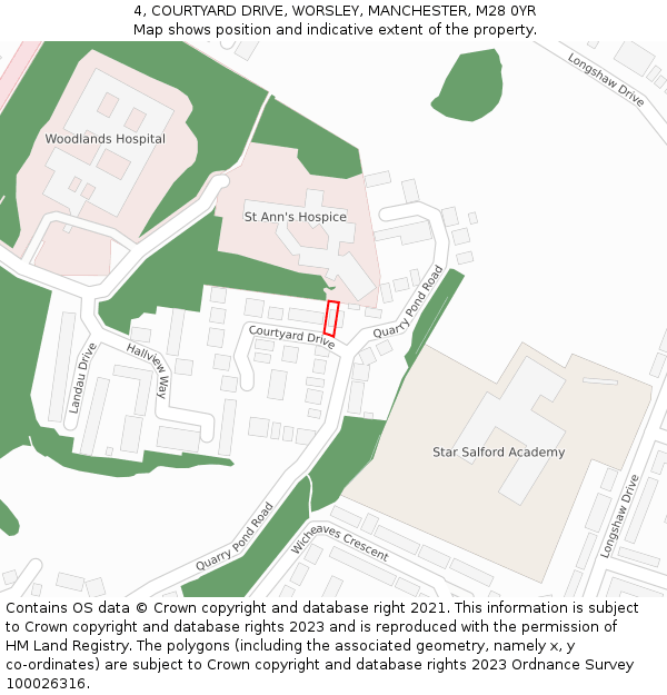4, COURTYARD DRIVE, WORSLEY, MANCHESTER, M28 0YR: Location map and indicative extent of plot