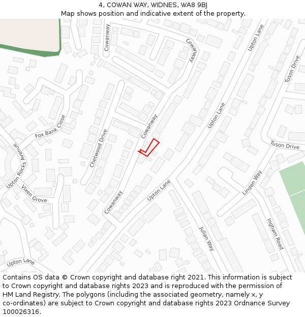 4, COWAN WAY, WIDNES, WA8 9BJ: Location map and indicative extent of plot