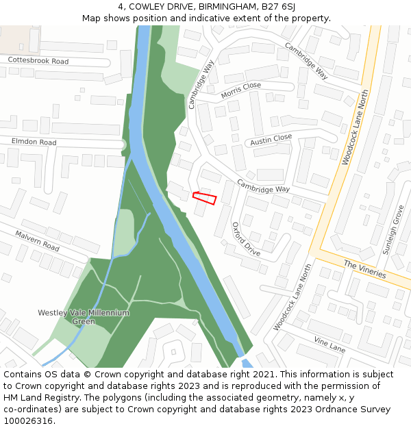 4, COWLEY DRIVE, BIRMINGHAM, B27 6SJ: Location map and indicative extent of plot