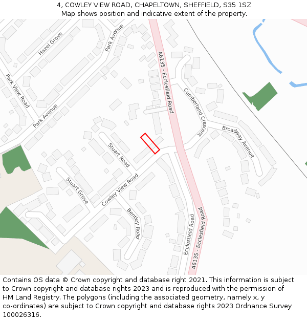 4, COWLEY VIEW ROAD, CHAPELTOWN, SHEFFIELD, S35 1SZ: Location map and indicative extent of plot