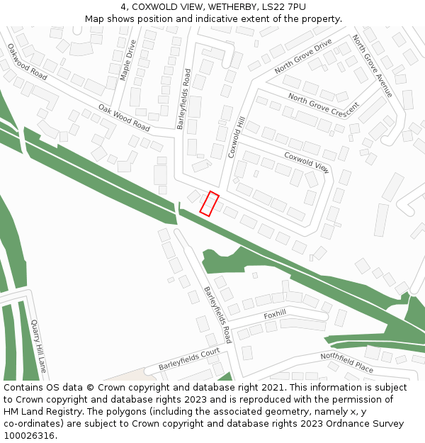 4, COXWOLD VIEW, WETHERBY, LS22 7PU: Location map and indicative extent of plot