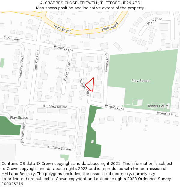 4, CRABBES CLOSE, FELTWELL, THETFORD, IP26 4BD: Location map and indicative extent of plot