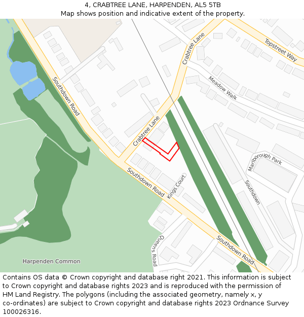 4, CRABTREE LANE, HARPENDEN, AL5 5TB: Location map and indicative extent of plot