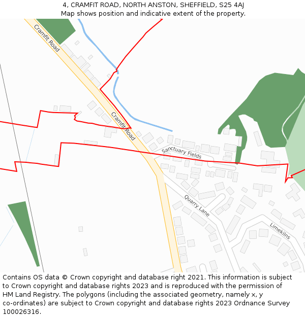 4, CRAMFIT ROAD, NORTH ANSTON, SHEFFIELD, S25 4AJ: Location map and indicative extent of plot