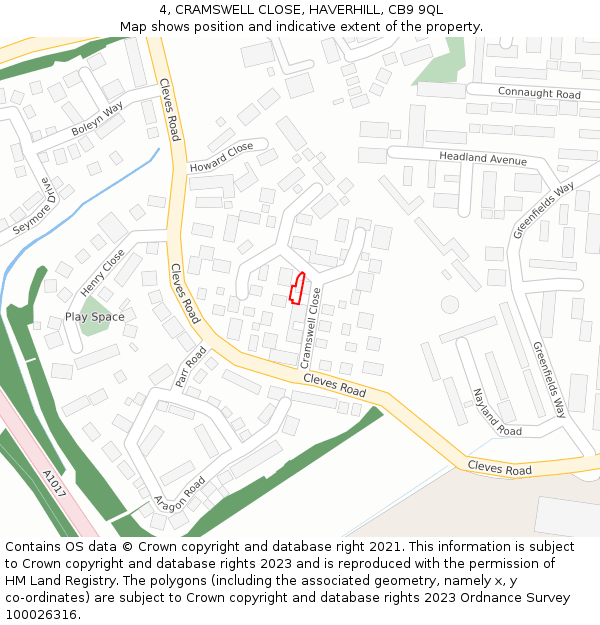 4, CRAMSWELL CLOSE, HAVERHILL, CB9 9QL: Location map and indicative extent of plot