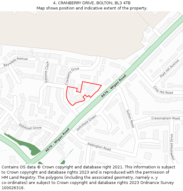 4, CRANBERRY DRIVE, BOLTON, BL3 4TB: Location map and indicative extent of plot