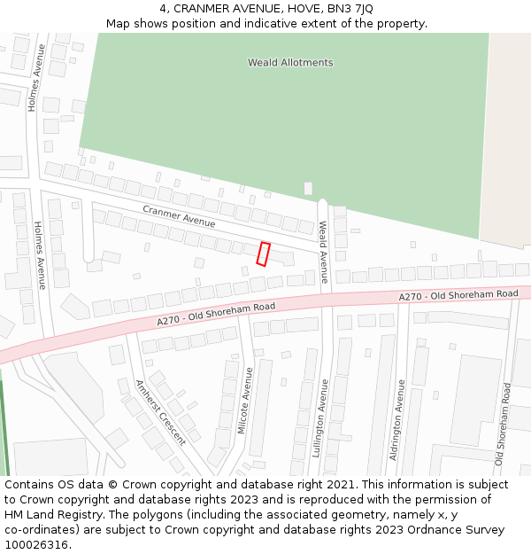 4, CRANMER AVENUE, HOVE, BN3 7JQ: Location map and indicative extent of plot