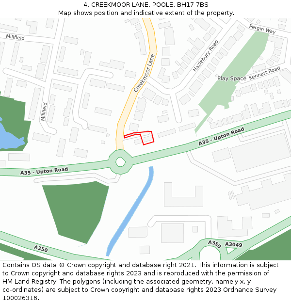 4, CREEKMOOR LANE, POOLE, BH17 7BS: Location map and indicative extent of plot