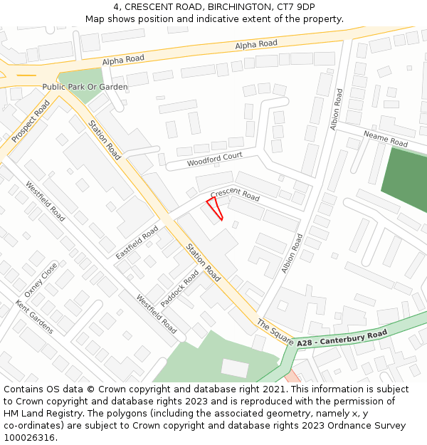 4, CRESCENT ROAD, BIRCHINGTON, CT7 9DP: Location map and indicative extent of plot