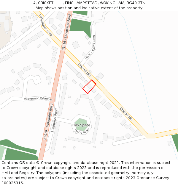 4, CRICKET HILL, FINCHAMPSTEAD, WOKINGHAM, RG40 3TN: Location map and indicative extent of plot