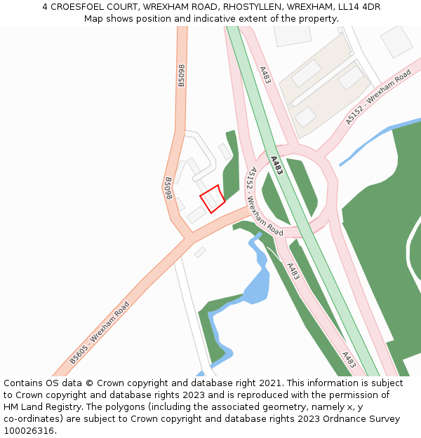 4 CROESFOEL COURT, WREXHAM ROAD, RHOSTYLLEN, WREXHAM, LL14 4DR: Location map and indicative extent of plot