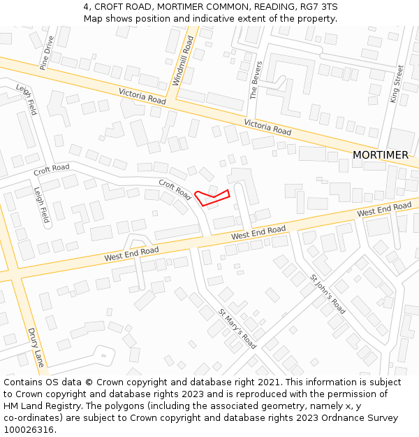 4, CROFT ROAD, MORTIMER COMMON, READING, RG7 3TS: Location map and indicative extent of plot