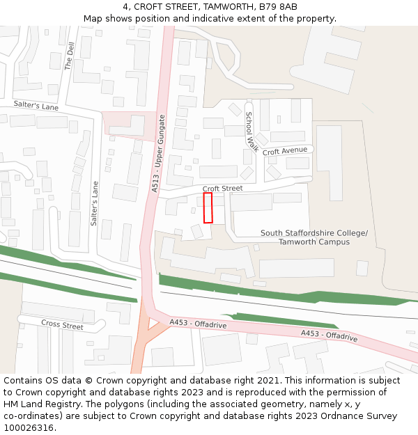 4, CROFT STREET, TAMWORTH, B79 8AB: Location map and indicative extent of plot