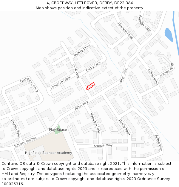 4, CROFT WAY, LITTLEOVER, DERBY, DE23 3AX: Location map and indicative extent of plot