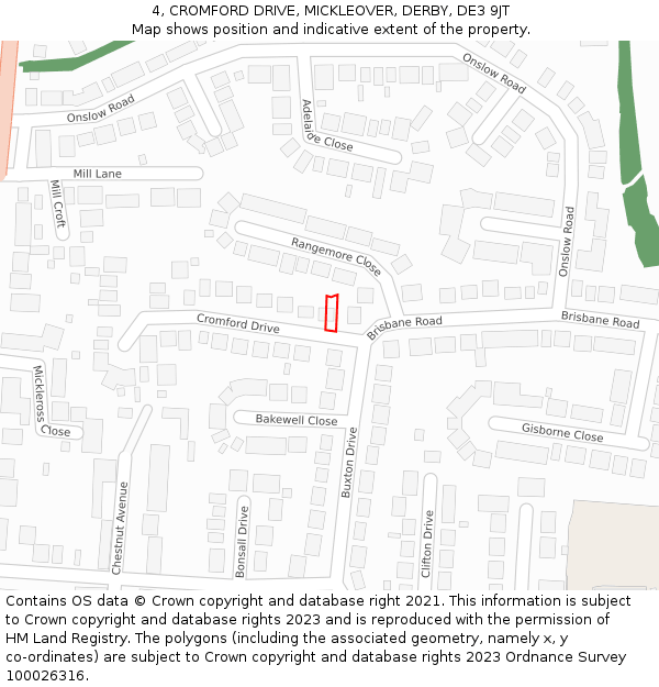 4, CROMFORD DRIVE, MICKLEOVER, DERBY, DE3 9JT: Location map and indicative extent of plot