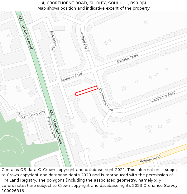 4, CROPTHORNE ROAD, SHIRLEY, SOLIHULL, B90 3JN: Location map and indicative extent of plot