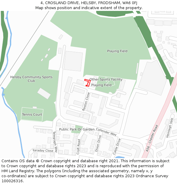 4, CROSLAND DRIVE, HELSBY, FRODSHAM, WA6 0FJ: Location map and indicative extent of plot