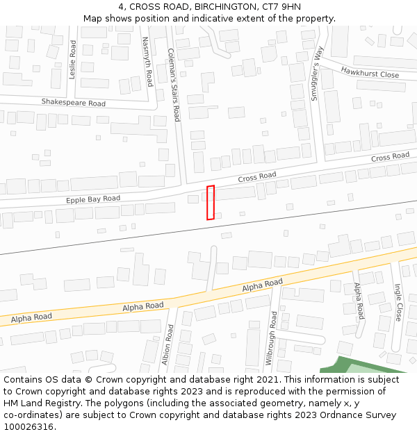 4, CROSS ROAD, BIRCHINGTON, CT7 9HN: Location map and indicative extent of plot