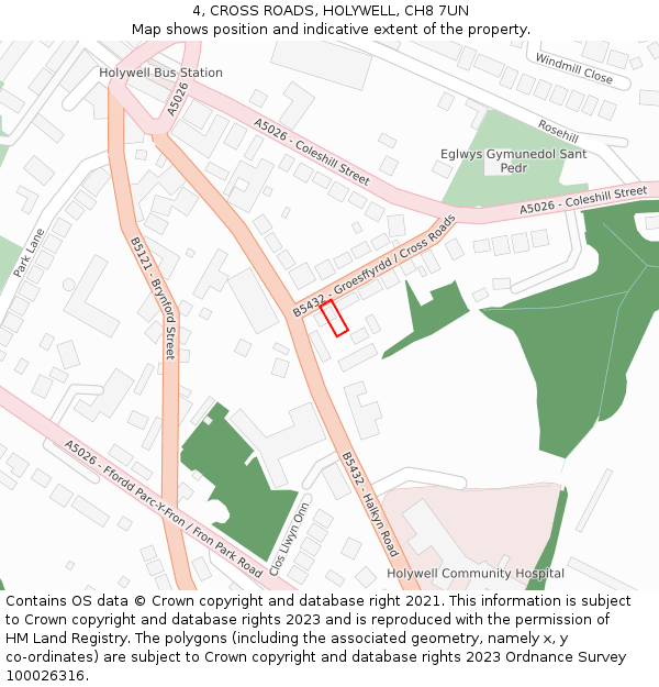 4, CROSS ROADS, HOLYWELL, CH8 7UN: Location map and indicative extent of plot