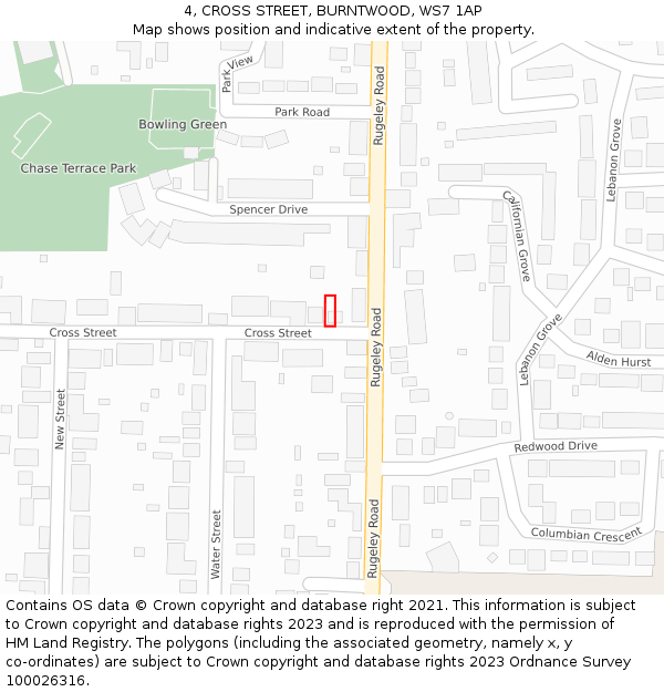 4, CROSS STREET, BURNTWOOD, WS7 1AP: Location map and indicative extent of plot