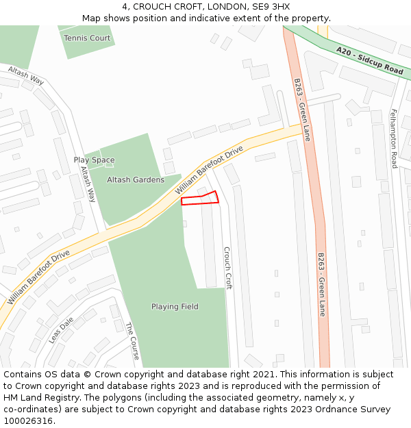 4, CROUCH CROFT, LONDON, SE9 3HX: Location map and indicative extent of plot