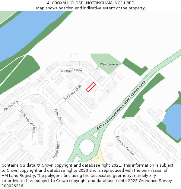 4, CROXALL CLOSE, NOTTINGHAM, NG11 8PD: Location map and indicative extent of plot