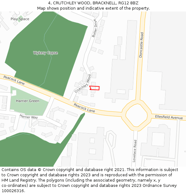 4, CRUTCHLEY WOOD, BRACKNELL, RG12 8BZ: Location map and indicative extent of plot