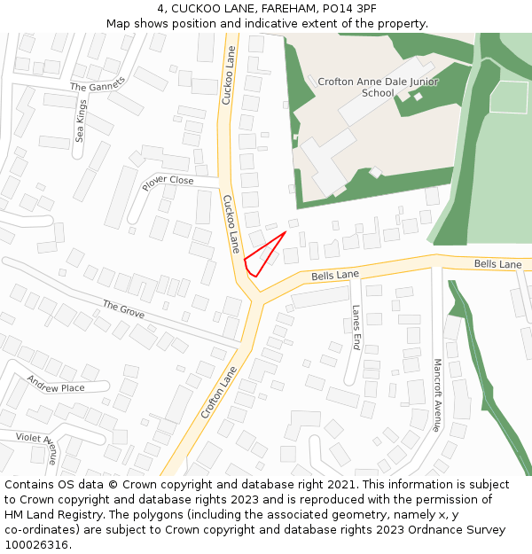 4, CUCKOO LANE, FAREHAM, PO14 3PF: Location map and indicative extent of plot