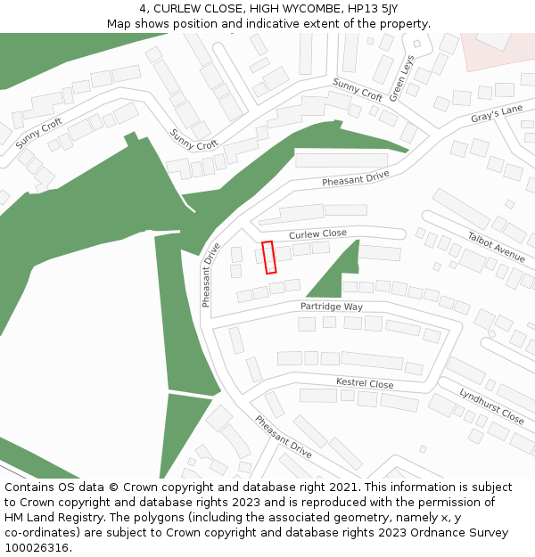 4, CURLEW CLOSE, HIGH WYCOMBE, HP13 5JY: Location map and indicative extent of plot