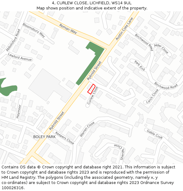 4, CURLEW CLOSE, LICHFIELD, WS14 9UL: Location map and indicative extent of plot