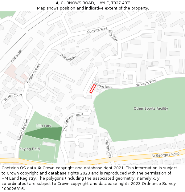 4, CURNOWS ROAD, HAYLE, TR27 4RZ: Location map and indicative extent of plot