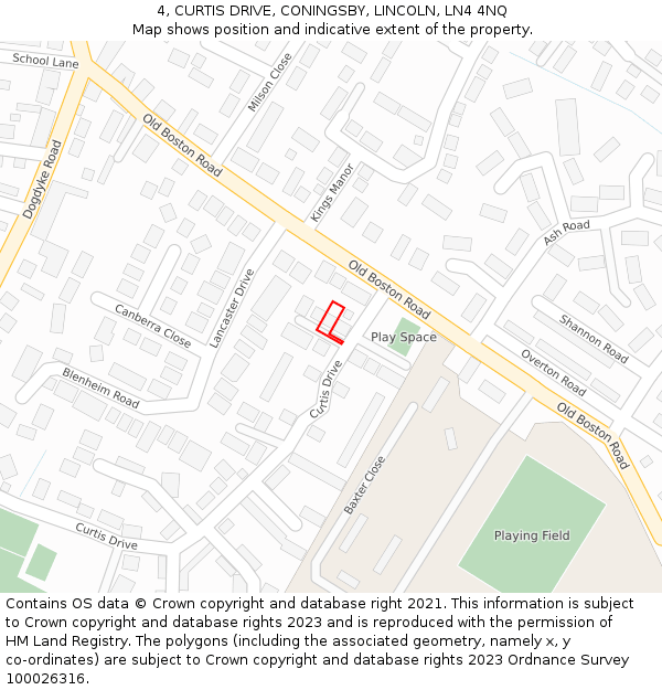 4, CURTIS DRIVE, CONINGSBY, LINCOLN, LN4 4NQ: Location map and indicative extent of plot