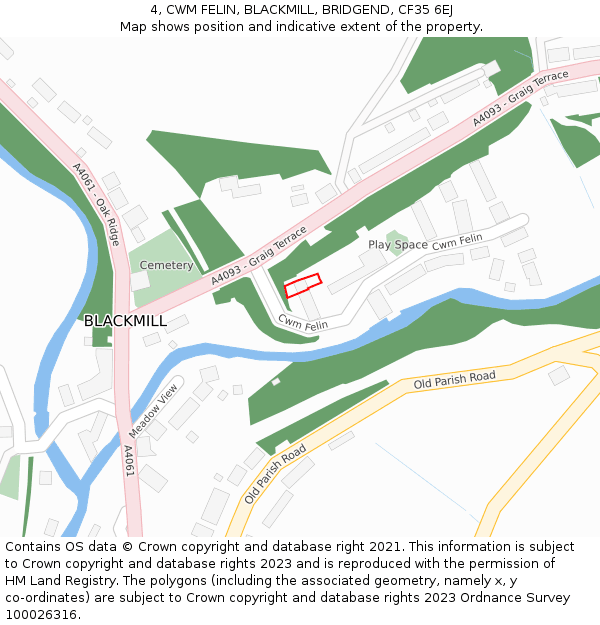 4, CWM FELIN, BLACKMILL, BRIDGEND, CF35 6EJ: Location map and indicative extent of plot