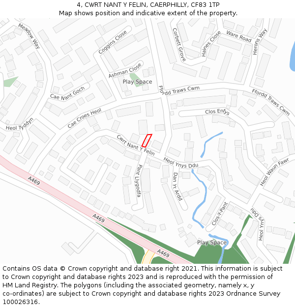 4, CWRT NANT Y FELIN, CAERPHILLY, CF83 1TP: Location map and indicative extent of plot