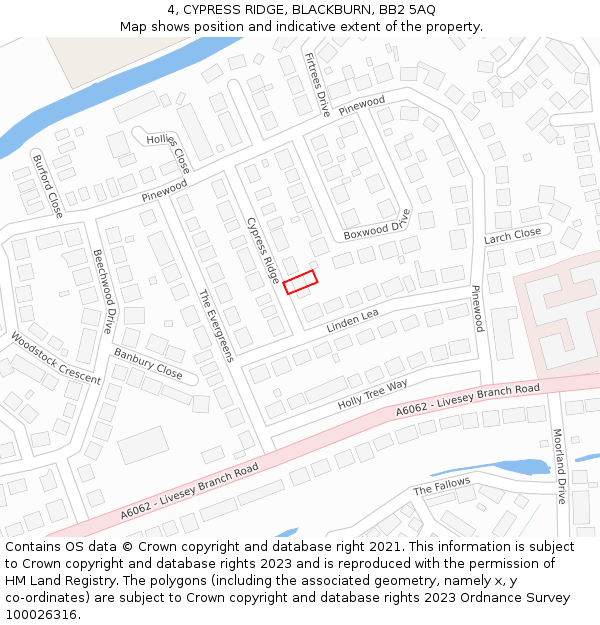 4, CYPRESS RIDGE, BLACKBURN, BB2 5AQ: Location map and indicative extent of plot