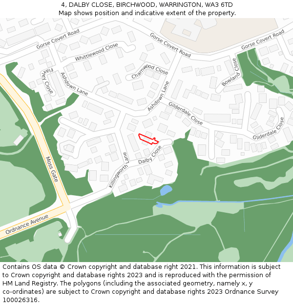 4, DALBY CLOSE, BIRCHWOOD, WARRINGTON, WA3 6TD: Location map and indicative extent of plot