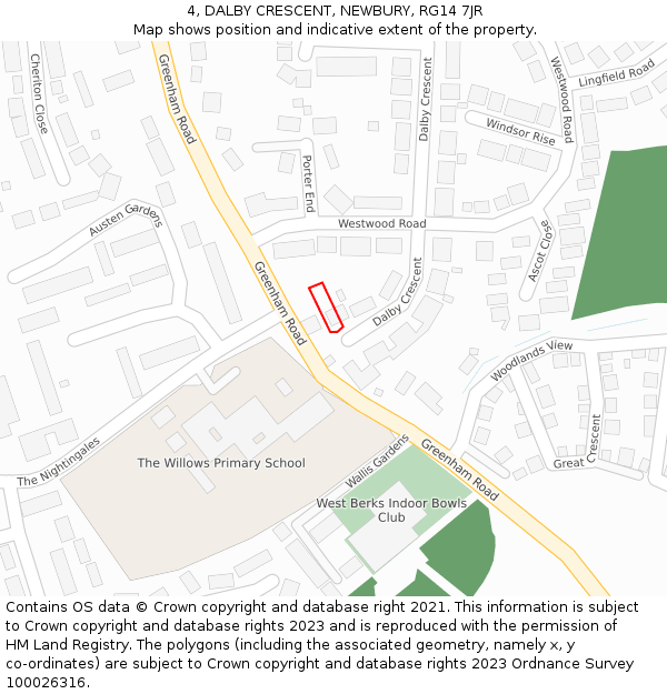 4, DALBY CRESCENT, NEWBURY, RG14 7JR: Location map and indicative extent of plot