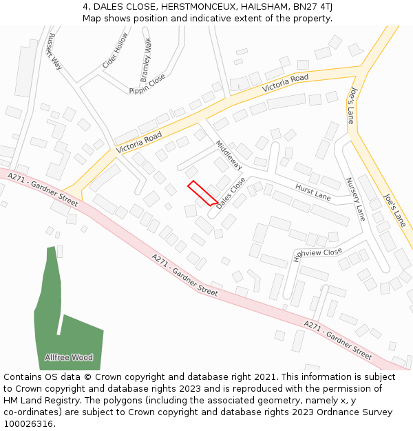 4, DALES CLOSE, HERSTMONCEUX, HAILSHAM, BN27 4TJ: Location map and indicative extent of plot