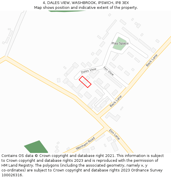 4, DALES VIEW, WASHBROOK, IPSWICH, IP8 3EX: Location map and indicative extent of plot
